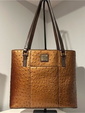 Dooney & Bourke Small Lexington Tote Cognac/Bronze Ostrich Embossed Leather